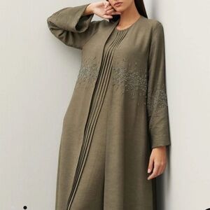 Elegant beaded sage olive green women's 4 piece abaya dress